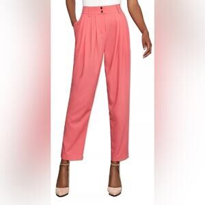 BCBG Dress Slacks Womens XS Coral Pleated Loose High Rise Wide Leg Office Career
